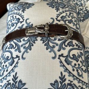 Brighton brown leather croco pattern belt small  31”  antiqued silver findings